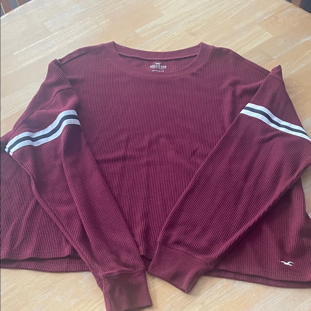 Hollister Women's Maroon Crew Neck Waffle Boyfriend style